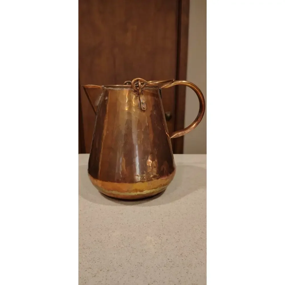 Vintage Hand Hammered Solid Copper Pitcher Water Jug Ice Lip Rustic Farmhouse